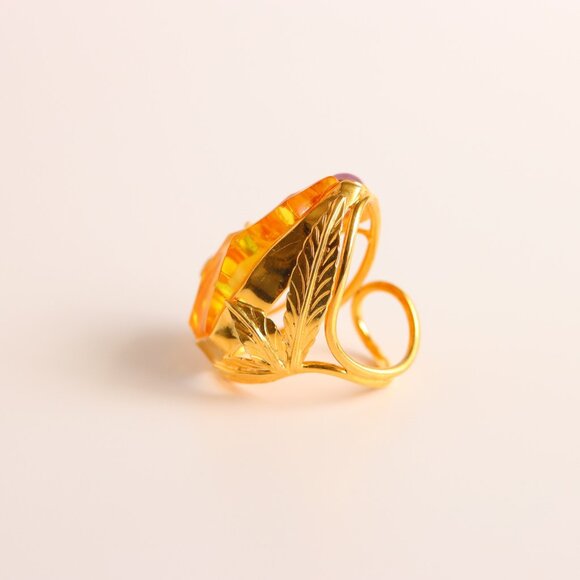 Baltic Amber 14k Gold Plated Spider Cocktail Ring - Picture 5 of 9